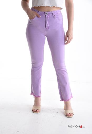Pantalon en Coton skinny à boutons avec fermeture éclair avec poches