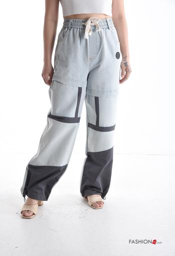 wide leg Cotton Jeans with drawstring with elastic with pockets - ph 1