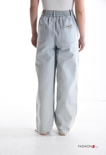 wide leg Cotton Jeans with drawstring with elastic with pockets - ph 2