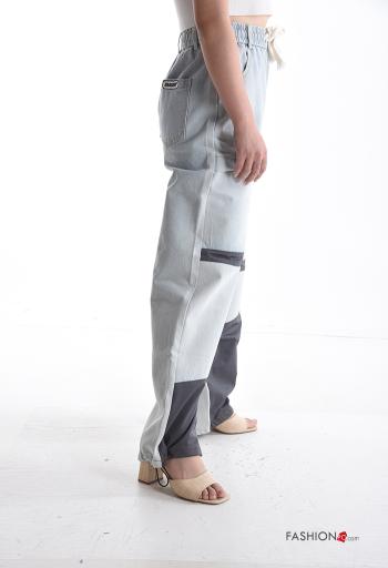 wide leg Cotton Jeans with drawstring with elastic with pockets - ph 3