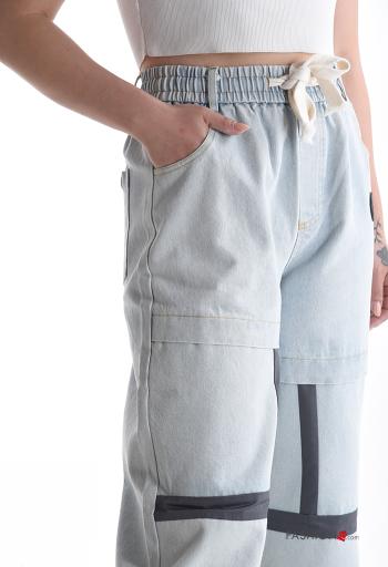 wide leg Cotton Jeans with drawstring with elastic with pockets - ph 4