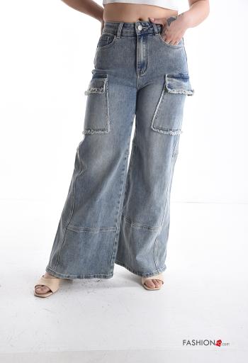 Jeans in Cotone denim wide leg con tasche con bottoni con zip - ph 1