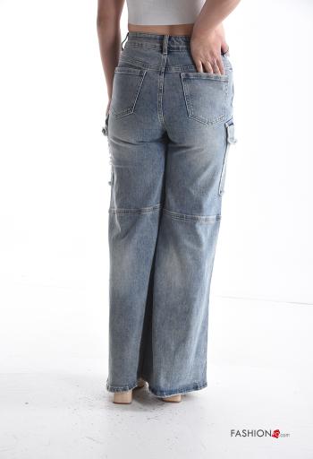 Jeans in Cotone denim wide leg con tasche con bottoni con zip - ph 2