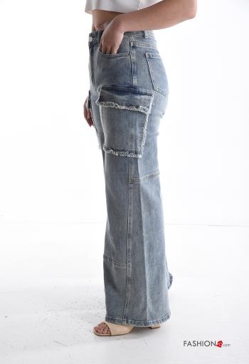 Jeans in Cotone denim wide leg con tasche con bottoni con zip - ph 3