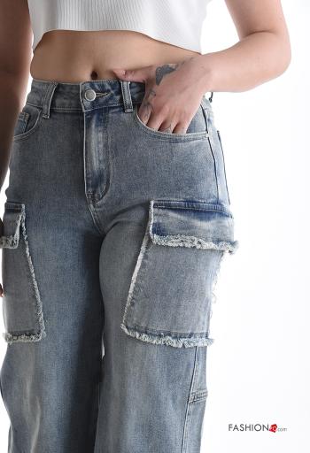 Jeans in Cotone denim wide leg con tasche con bottoni con zip - ph 4