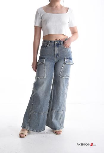 Jeans in Cotone denim wide leg con tasche con bottoni con zip - ph 5