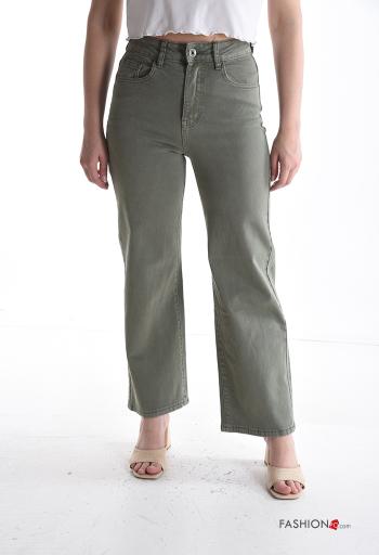 Pantalone in Cotone con tasche con bottoni con zip