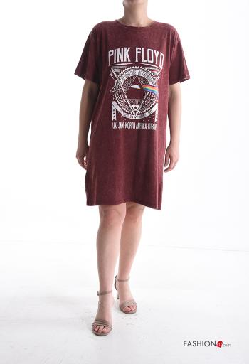 Vestido em Algodão pelo joelho manga curta gola redonda Padrão Estampado
