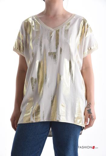 T-shirt metallizzato oversize maniche corte scollo a V