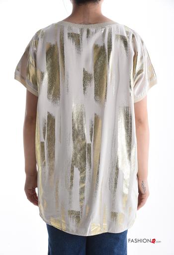 T-shirt metallizzato oversize maniche corte scollo a V - ph 2