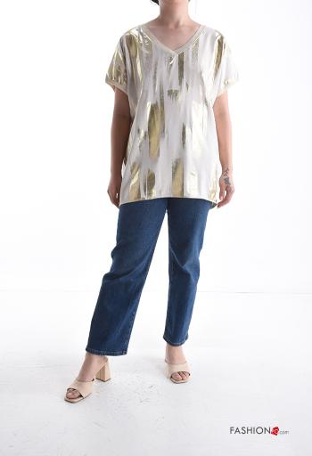 T-shirt metallizzato oversize maniche corte scollo a V - ph 5