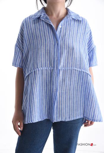 Camisa de Algodón manga corta con cuello a rayas con botones - ph 1