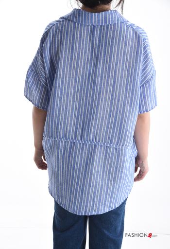 Camisa de Algodón manga corta con cuello a rayas con botones - ph 2