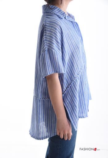 Camisa de Algodón manga corta con cuello a rayas con botones - ph 3