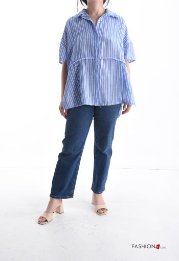 Camisa de Algodón manga corta con cuello a rayas con botones - ph 5