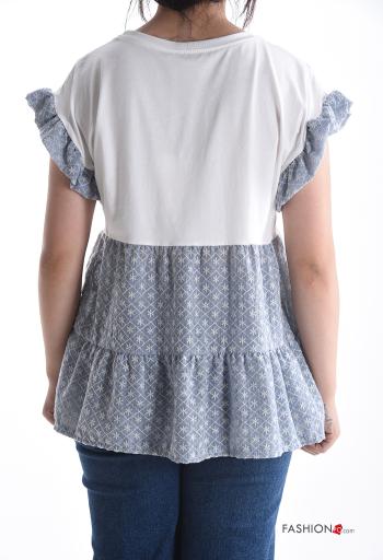 T-shirt de Algodón manga corta cuello redondo Patrón bordado con volantes - ph 2