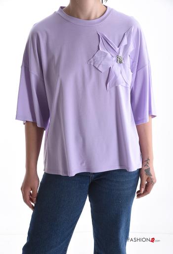 T-shirt girocollo con strass maniche a tre quarti - ph 1