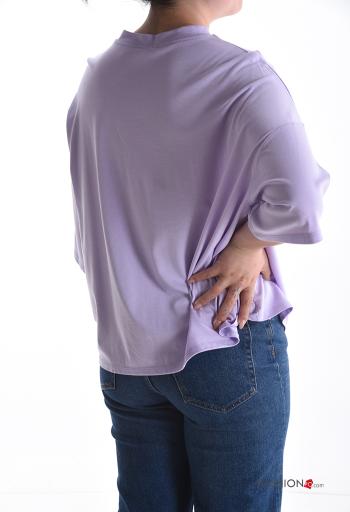 T-shirt girocollo con strass maniche a tre quarti - ph 2