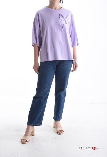 T-shirt girocollo con strass maniche a tre quarti - ph 5