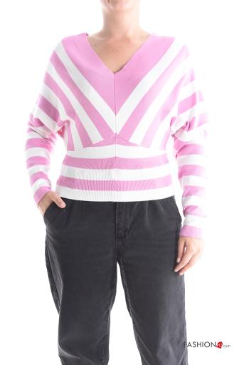 Maglione maniche lunghe Fantasia righe scollo a V