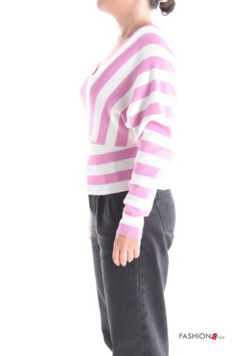 Maglione maniche lunghe Fantasia righe scollo a V - ph 3