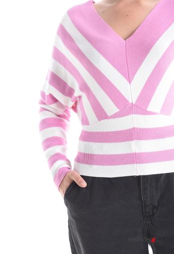 Maglione maniche lunghe Fantasia righe scollo a V - ph 4