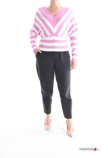 Maglione maniche lunghe Fantasia righe scollo a V - ph 5