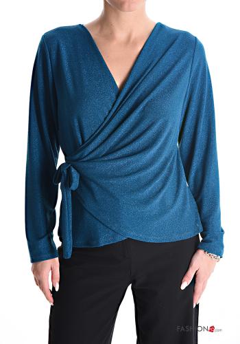 Maglietta a manica lunga lurex con fiocco scollo a V - ph 1