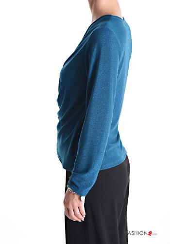 Maglietta a manica lunga lurex con fiocco scollo a V - ph 3