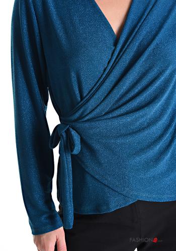 Maglietta a manica lunga lurex con fiocco scollo a V - ph 4