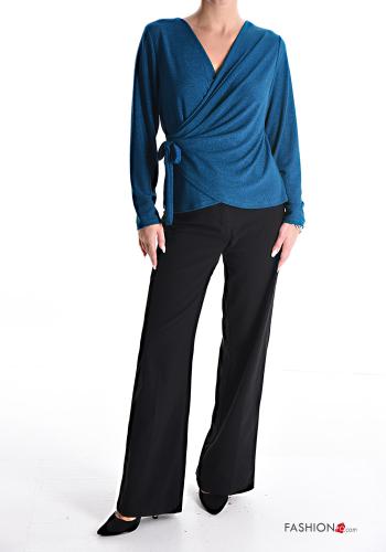 Maglietta a manica lunga lurex con fiocco scollo a V - ph 5