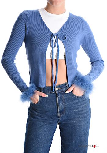 Cardigan pelliccia sintetica costine con fiocco - ph 1