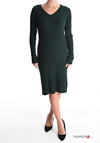 Robe manches longues à genoux Côtelé à col en V