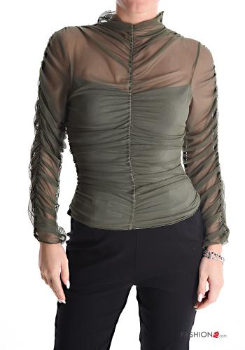 Maglietta a manica lunga tulle a collo alto - ph 1