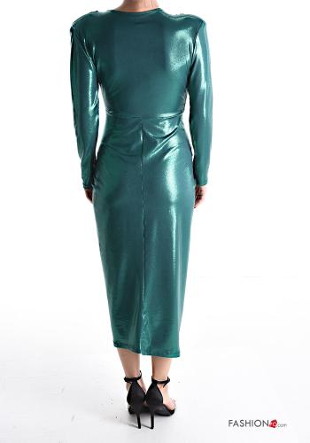 shiny long Dress with v-neck with shoulder pads - ph 2