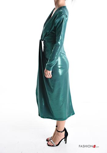 shiny long Dress with v-neck with shoulder pads - ph 3