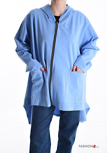 Felpa in Cotone asimmetrico con zip con tasche con cappuccio - ph 1