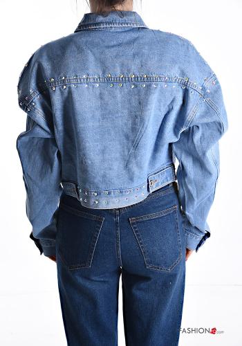 denim Cotton Jacket with buttons with rhinestones with pockets - ph 2