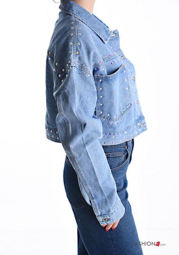 denim Cotton Jacket with buttons with rhinestones with pockets - ph 3