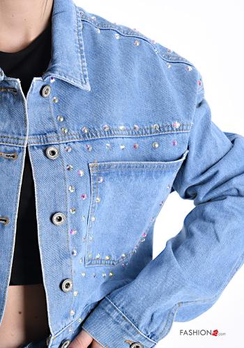 denim Cotton Jacket with buttons with rhinestones with pockets - ph 4