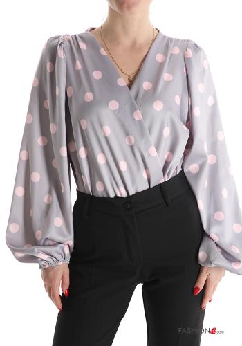 Polka-dot long sleeve Bodysuit with v-neck