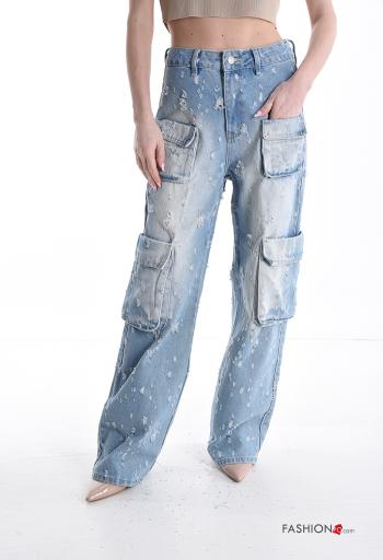 wide leg Jeans with buttons with zip with pockets - ph 1