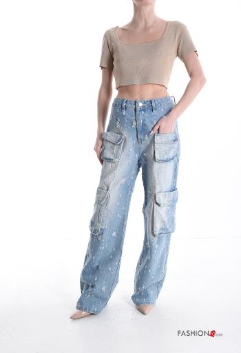 wide leg Jeans with buttons with zip with pockets - ph 5