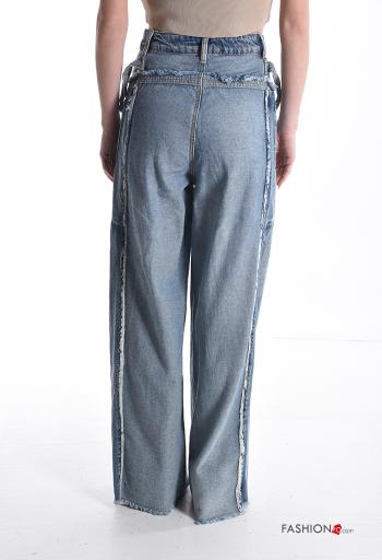 high waist wide leg Cotton Jeans with buttons with zip with pockets - ph 2