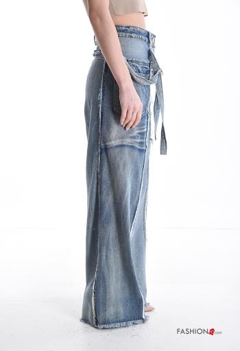 high waist wide leg Cotton Jeans with buttons with zip with pockets - ph 3