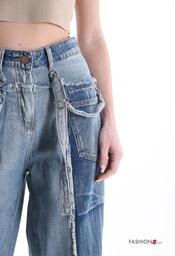high waist wide leg Cotton Jeans with buttons with zip with pockets - ph 4