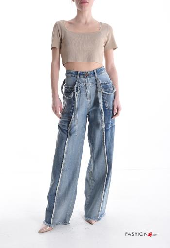 high waist wide leg Cotton Jeans with buttons with zip with pockets - ph 5