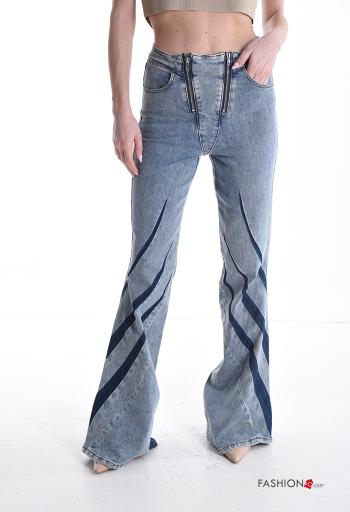 flared Cotton Jeans with pockets with zip