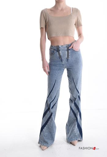 flared Cotton Jeans with pockets with zip - ph 5
