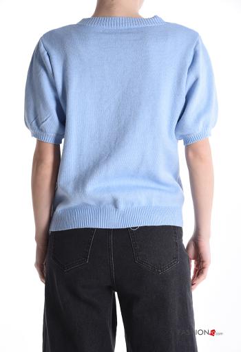 Maglione maniche corte girocollo Fantasia con peluche con strass - ph 2